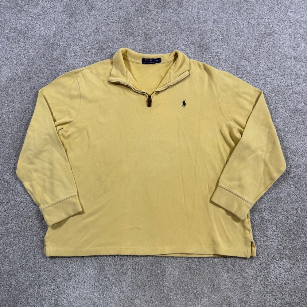 Polo Ralph Lauren Mens XXL Yellow 1/4 Zip Pullover Cotton Ribbed Knit Sweater